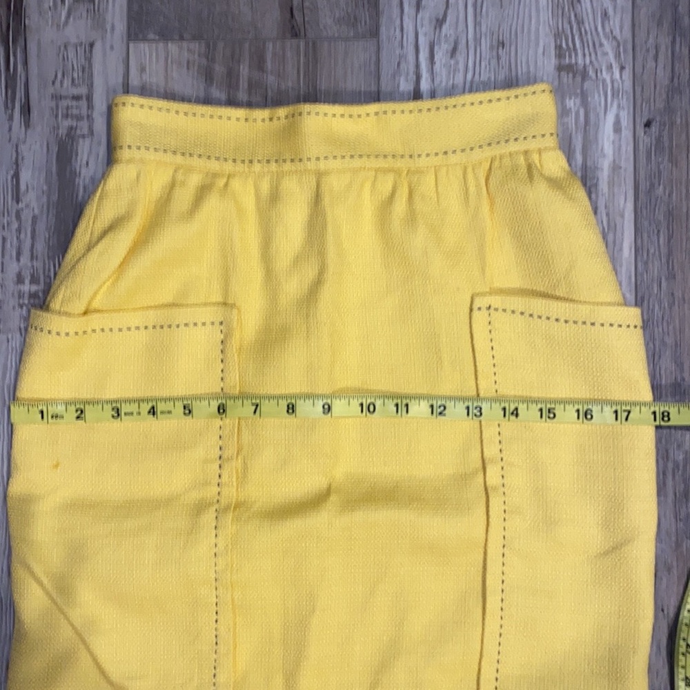 Anthropology- Cartonnier Yellow Pencil Skirt w Patch Pockets & contrasting blue - Picture 5 of 11